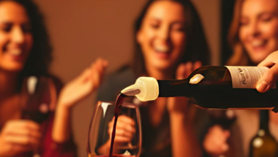 Friends enjoying wine and using Pure Wine Pour to not loss a single drop , clearly by design.